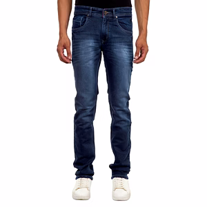 Pitchers Men's Blue knitted Cotton Lycra(Stretchable) Normal faded PJ219 denim Jeans Pant