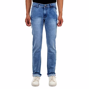 Pitchers Men's Light Blue Towel washed Cross Pocket Cotton Lycra(Stretchable)PJ024 denim Jeans Pant