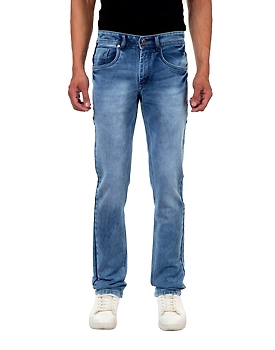 Pitchers Men's Medium Blue Towel washed five Pocket Cotton Lycra(Stretchable)PJ226 denim Jeans Pant