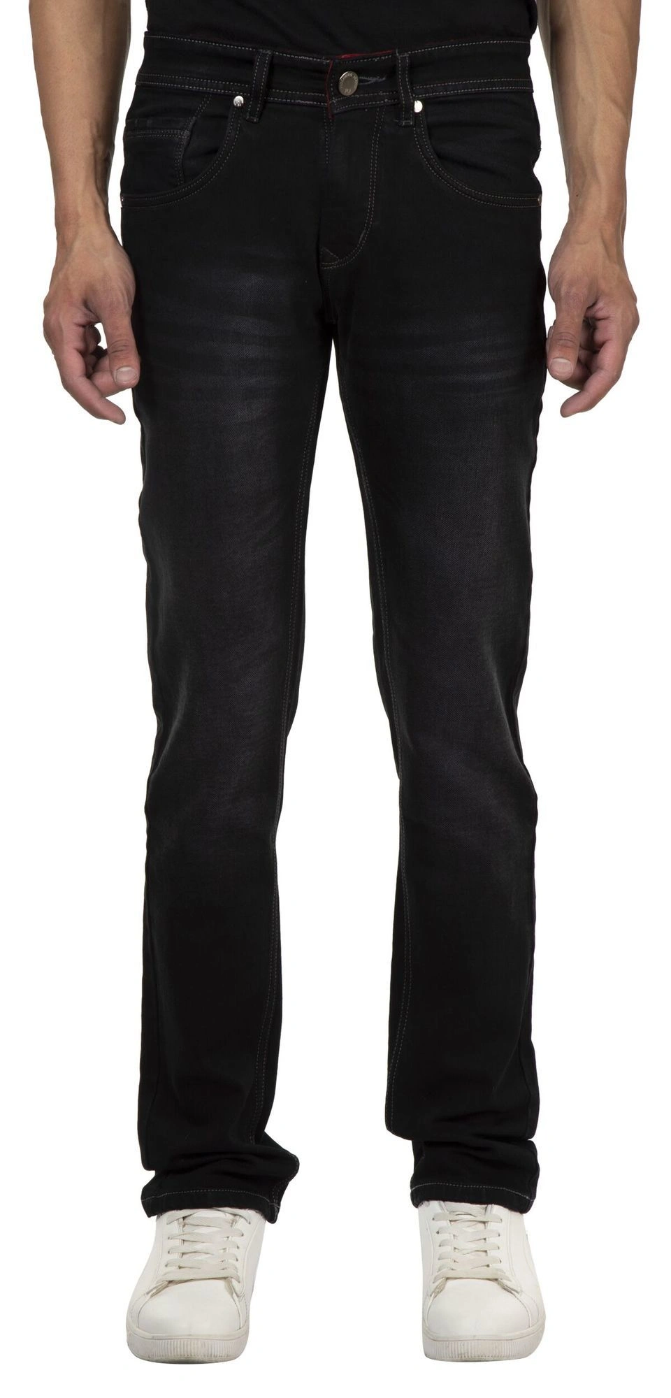 Pitchers Men's Carbone Black with Normal washed five Pocket Cotton Lycra(Stretchable)PJ027 denim Jea-PJ02730