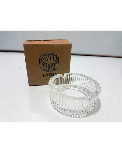 Clear Cut Round Glass Ash Tray Size (8.5 cm X 8.5 cm X 3.4 cm)-26679