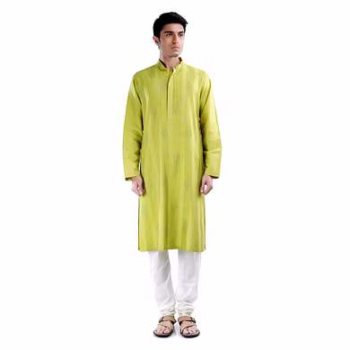 PIN TUCKS KURTA , HAND EMBROIDERY OF THREAD WITH WHITE CHURIDAAR-SP 19 UTSAV MEN 01-M