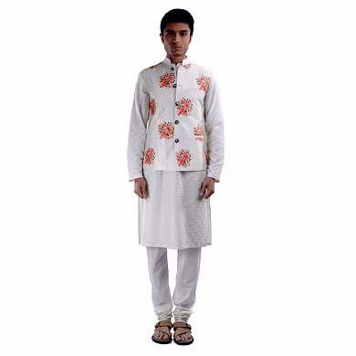 WHITE HAND EMBROIDERD (THREAD WORK )JAWAHAR JACKET-SP 19 UTSAV MEN 02-S