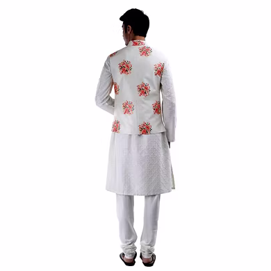 WHITE HAND EMBROIDERD (THREAD WORK )JAWAHAR JACKET-Small-1