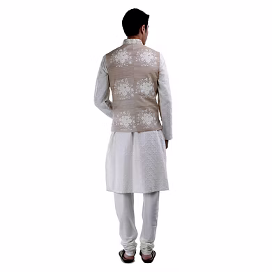 WHITE HAND EMBROIDERD THREAD WORK JAWAHAR JACKET-Small-1