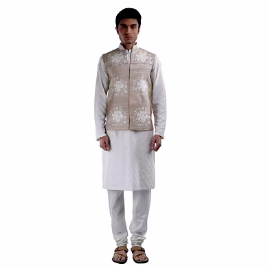 WHITE HAND EMBROIDERD THREAD WORK JAWAHAR JACKET-SP 19 UTSAV MEN 03-M