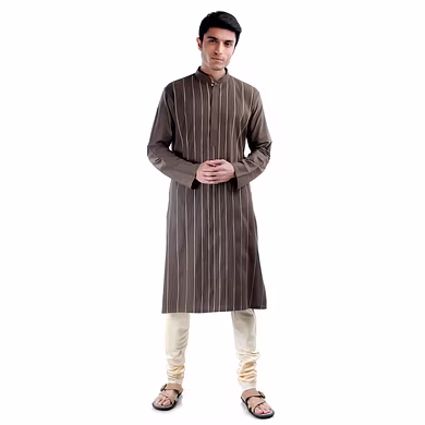 PIN TUCKS KURTA WITH THREAD WORK ON FRONT AND SLEEVES WITH WHITE CHURIDAAR-SP 19 UTSAV MEN 10-M