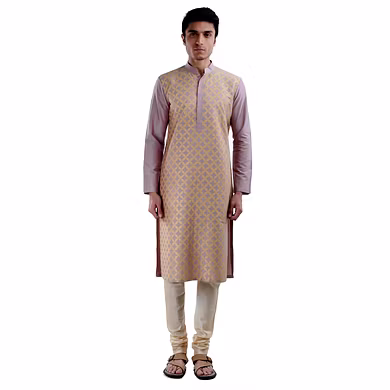 SILK SELF MOTIVE AND EMBROIDERED  KURTA WITH CHURIDAAR-SP 19 UTSAV MEN 17-S