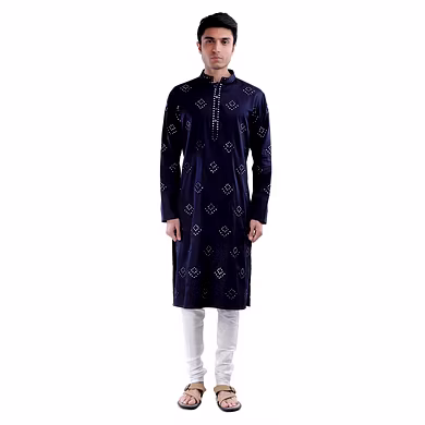 THREAD AND MIRROR EMBROIDERED KURTA WITH WHITE CHURRIDAAR-SP 23 UTSAV MEN 23-M