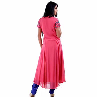 ANKLE LENGTH SIDE DRAPE KURTI  CORAL-Small-1