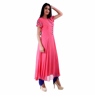 ANKLE LENGTH SIDE DRAPE KURTI  CORAL-SP 19 UTSAV 01 CORAL-L