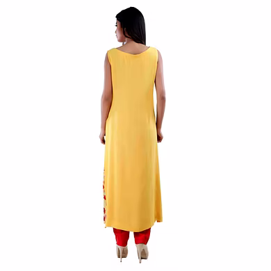 SLEEVLESS STRAIGHT KURTI WITH SIDE POCKETS  YELLOW-Medium-1