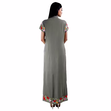 FRONT OPEN JACKET STYLE CALF LENGTH KURTA  OLIVE GREEN-Medium-1