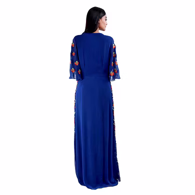 FLOOR LENGTH PANNELED KURTI  BLUE-Small-1