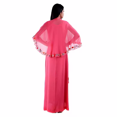 ANKLE LENGTH STRAIGHT KURTI WITH CAPE ON TOP AND STRAIGHT PANT  CORAL-Large-1