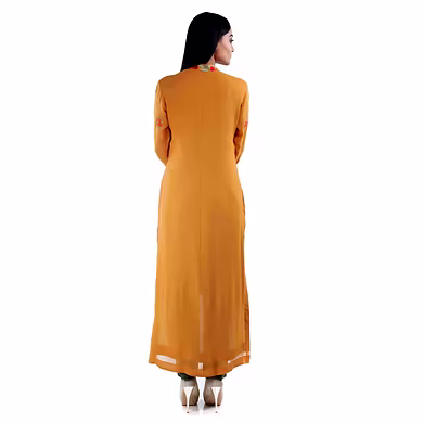 SHIRT STYLE FRONT OPEN KURTI WITH CHINEES COLOR AND DHOTI PANT  YELLOW-Small-1