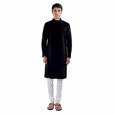 PIN TUCKS KURTA WITH WHITE CHURIDAAR AND BLACK COLOR-SP24UTSAMEN24-S