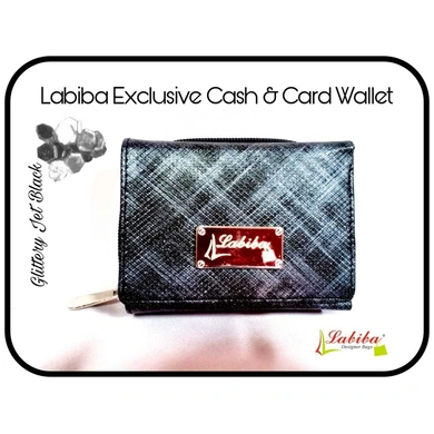 Labiba Glittery Jet Black Exclusive Cash And Card wallet-LGBEC-01