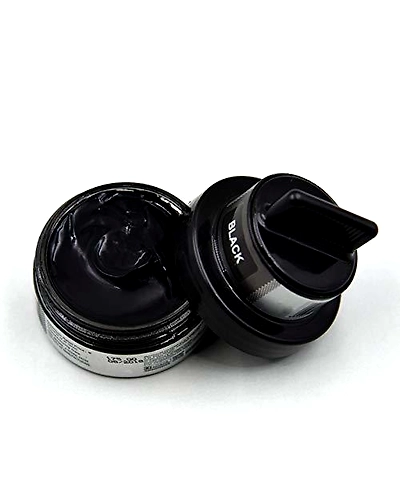 Helios Glass Jar Shoe Cream with Applicator - Black-1014
