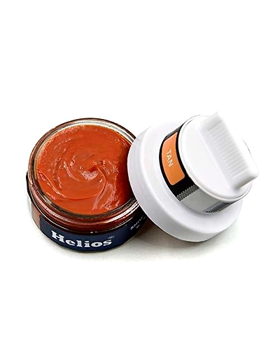 Helios Glass Jar Shoe Cream with Applicator - Tan-1021