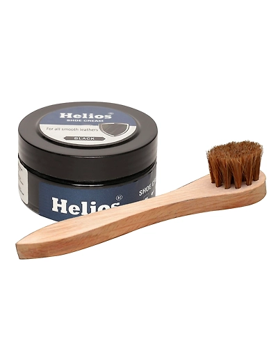 Helios Shoe Cream Glass Jar 48 Gm Black with Applicator Brush-1038