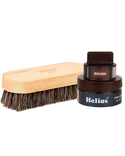 Helios Shoes Cream Glass Jar with Applicator and Horse Hair Shoes Brush (48g, Brown)-1047