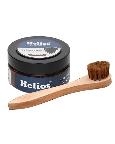 Helios Shoes Cream Glass Jar with Applicator Brush (Brown, 48 g)-1052