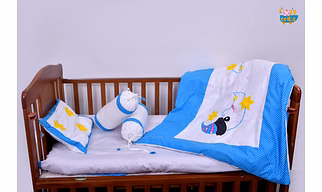 Baby Bedding  5 pieces set White-Blue  With pillow