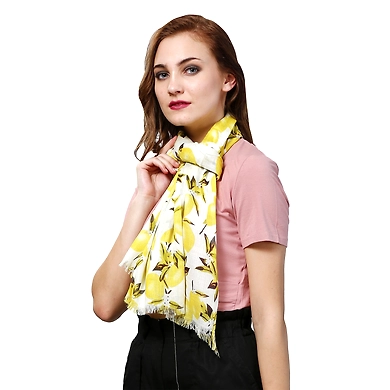 Western Catalog Women's Rayon Printed Stole  Yellow And White-WCSTO299-01