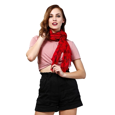 Western Catalog Women's Rayon Printed Stole Red With Butterfly-WCSTO299-03
