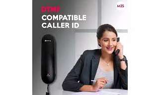 Beetel Newly launched M25 Ultra Compact Caller ID Slim Line Landline,Numeric Display, Desk/Wall Mounted,12 Digit LCD,FSK/DTMF Compatible,Ringer Volume Control,LED Indication (Black M25)