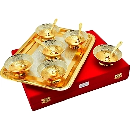 50 Piece - Wedding Gifts Silver and Gold Plated Bowl Set with Tray