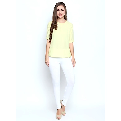 Albely White Ankle Length Leggings-White-30-1