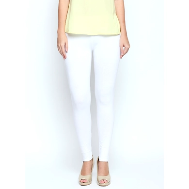Albely White Ankle Length Leggings-AN00234
