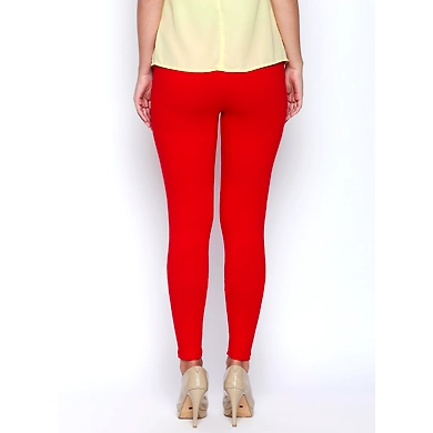 Albely Red Ankle Length Leggings-Red-28-2