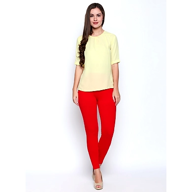 Albely Red Ankle Length Leggings-Red-32-1