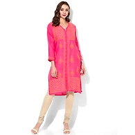 Albely Pink Lucknowi Chikan Embroidered Kurta