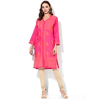 Albely Pink Lucknowi Chikan Embroidered Kurta-S-Pink