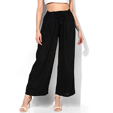 Albely Black Solid Rayon Palazzo-PLZ001B