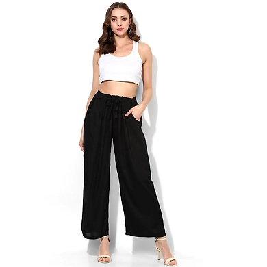 Albely Black Solid Rayon Palazzo-Black-Free Size-1