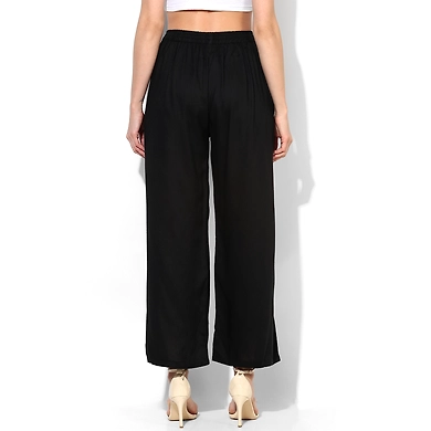 Albely Black Solid Rayon Palazzo-Black-Free Size-2