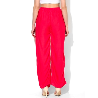 Albely Coral Solid Rayon Palazzo-Coral-Free Size-2