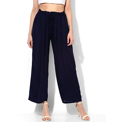 Albely Navy Blue Solid Rayon Palazzo-PLZ001N