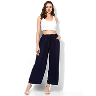 Albely Navy Blue Solid Rayon Palazzo-Navy Blue-Free Size