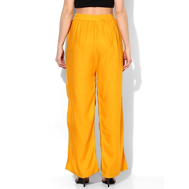 Albely Mustard Solid Rayon Palazzo-Mustard-Free Size-2