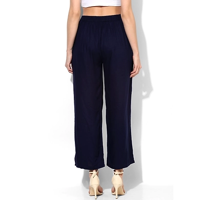 Albely Navy Blue Solid Rayon Palazzo-Navy Blue-Free Size-2