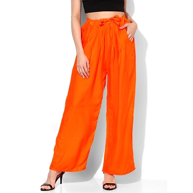 Albely Orange Solid Rayon Palazzo-PLZ001O