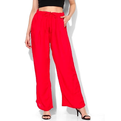 Albely Red Solid Rayon Palazzo-PLZ001R