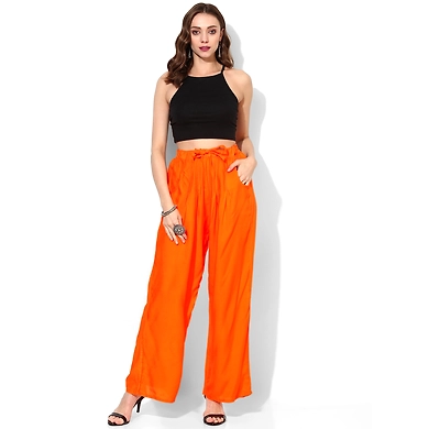 Albely Orange Solid Rayon Palazzo-Orange-Free Size-1