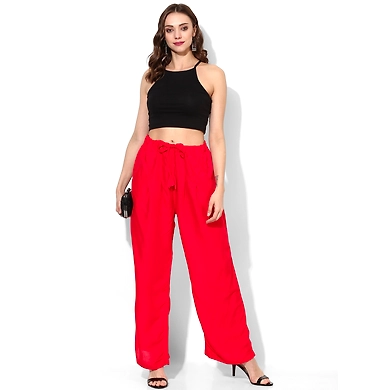 Albely Red Solid Rayon Palazzo-Red-Free Size-1